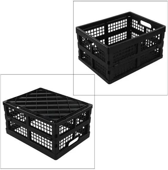 3-Pack 15 L Plastic Folding Storage Baskets, Collapsible Storage Crates, Black