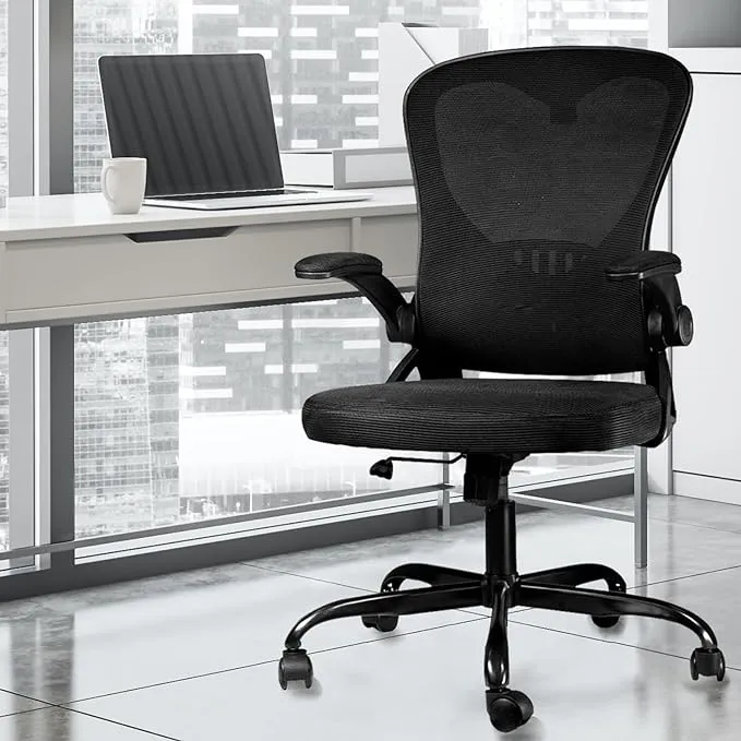 MUZII Desk Chair with Arms, Ergonomic Mesh Office Chair with Lumbar Support, Desk Chair with Wheels, Task Chair with Arms Executive Office Chair for Home Office Room Black