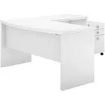 Office by Kathy Ireland Echo L Shaped Bow Front Desk with Mobile File Cabinet Pure White