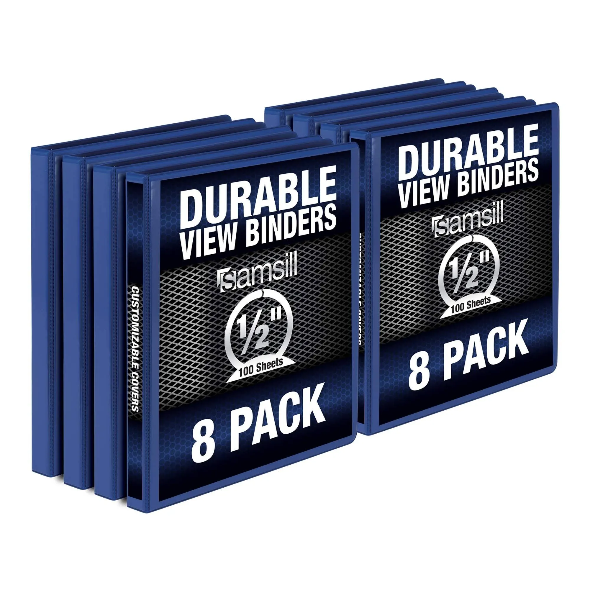 Samsill Durable .5 inch Binder, Made in The USA, Round Ring Customizable Clear View Binder, Blue, 8 Pack (MP88412)