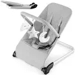 BABY JOY Baby Bouncer, Foldable Baby Bouncer Seat with 5-Point Safety Harness, Removable Fabric Cover & 3 Plush Toys, Portable Infant Bouncer for Babies 0-6 Months (Light Grey)