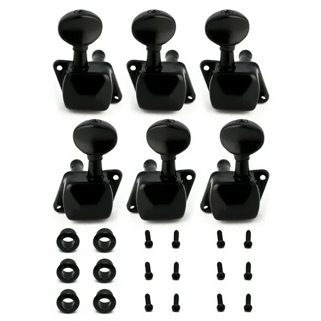 Metallor Semiclosed String Tuning Pegs Machine Heads Tuners 3L 3R Electric Acoustic Guitar parts Replacement Set of 6Pcs Black.