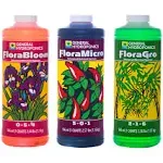 General Hydroponics Flora Series: FloraMicro, FloraBloom, FloraGro - 3-Part Hydroponic Nutrient System, 1 qt. Bottles