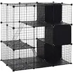 PawHut Pet Playpen Small Animal Cage 56 Panels with Doors, Ramps and Storage Shelf for Rabbit, Kitten, Chinchillas, Guinea Pig and Ferret