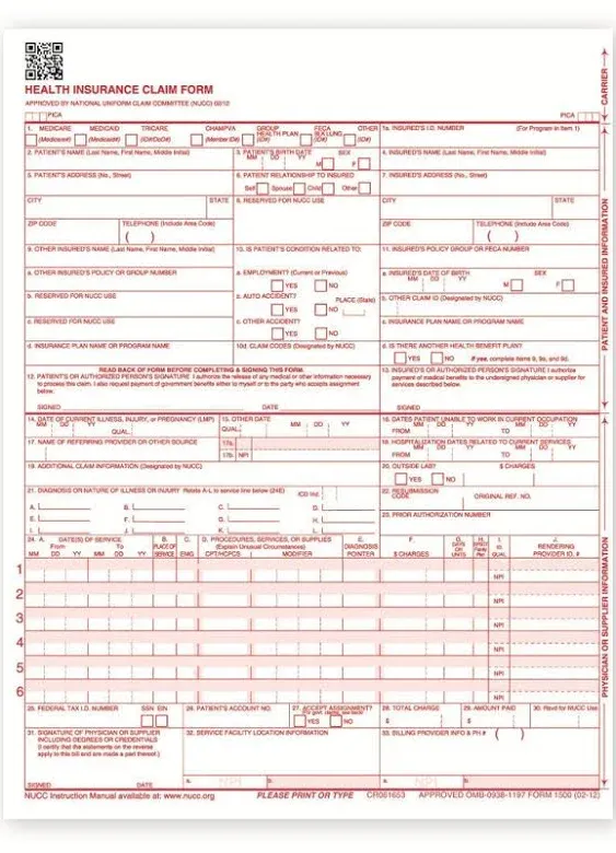 NEW CMS 1500 Claim Forms - HCFA (Version 02/12) (2500 Sheets)