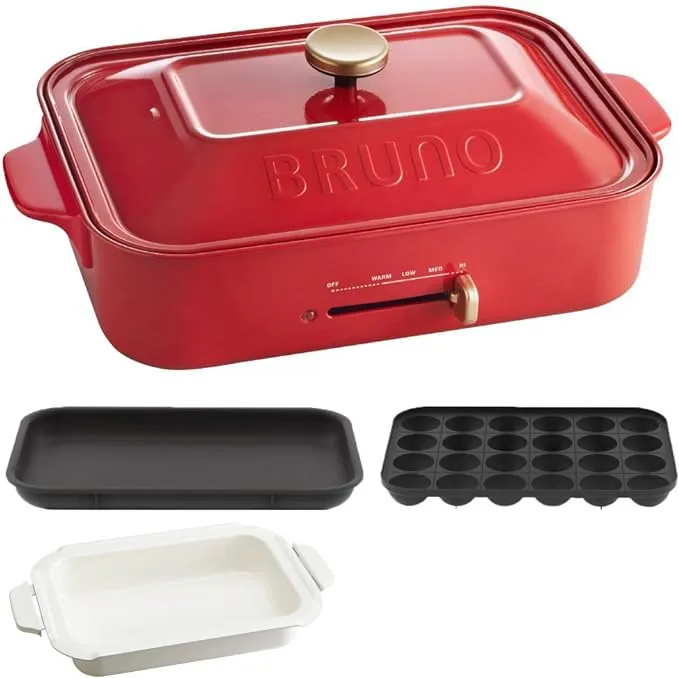 BRUNO compact Hot Plate + ceramic-coated Pan, Set Of 2 Red