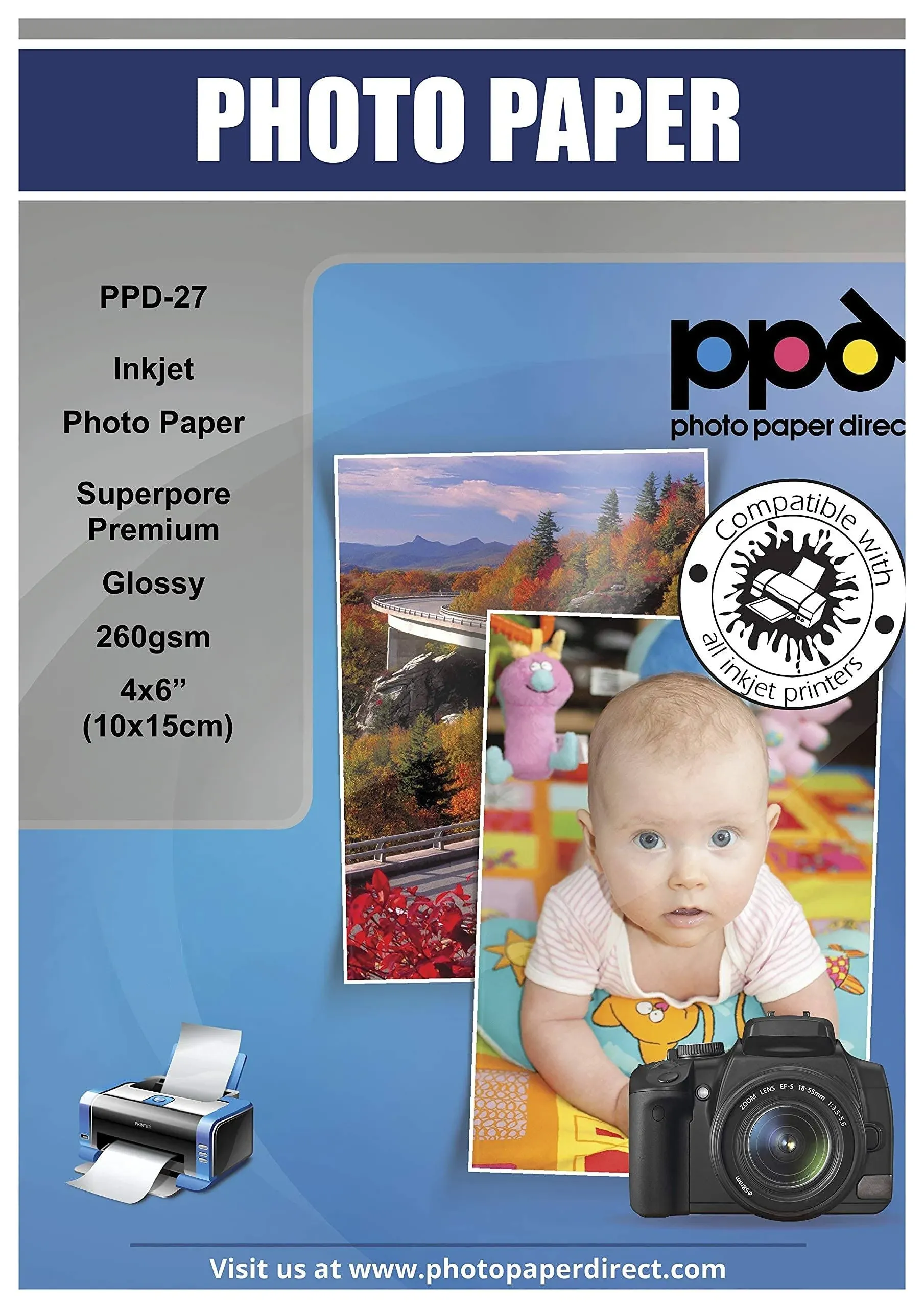 PPD 4x6 High Gloss Photo Paper for Inkjet 64lbs 240gsm 10.9mil Heavyweight ...