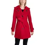 LONDON FOG Women&#x27;s Double Lapel Thigh Length Button Frontwool Coat with Belt