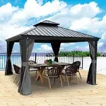 ABCCANOPY Hardtop Gazebo 10x10 - Outdoor Metal Hard Top Gazebo, Permanent Galvanized Steel Aluminum Framed Pavilion with Netting and Curtain for Patio Backyard Lawn Garden (Single Roof, Gray)