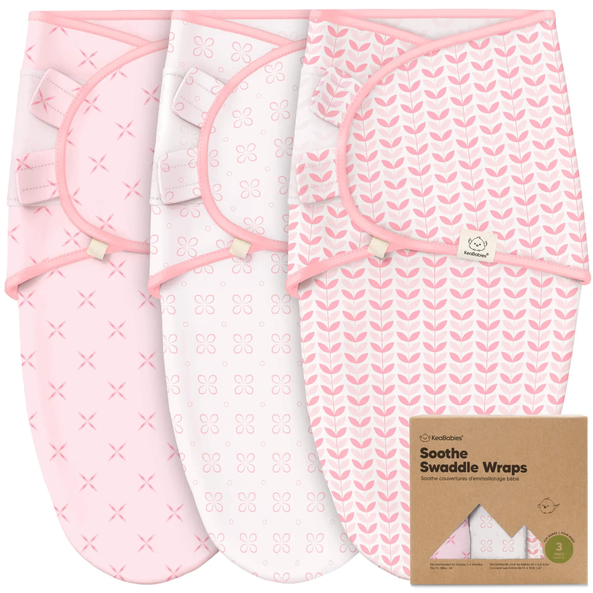 KeaBabies 3-Pack Soothe Swaddle Wraps Blossom