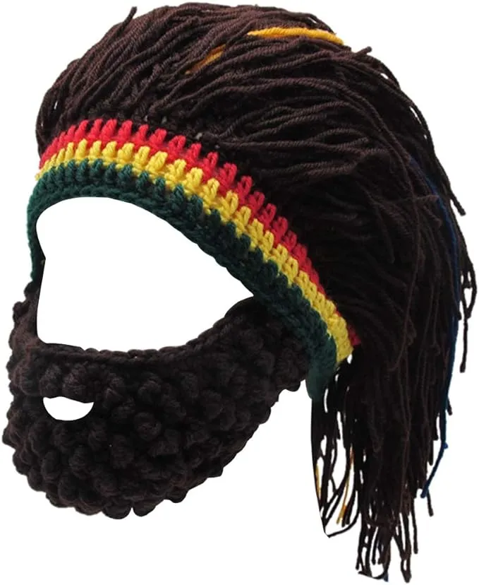 Knit Beanie Beard Hat Rasta Hat with Dreadlocks Handmade Wig Fancy funny Caps