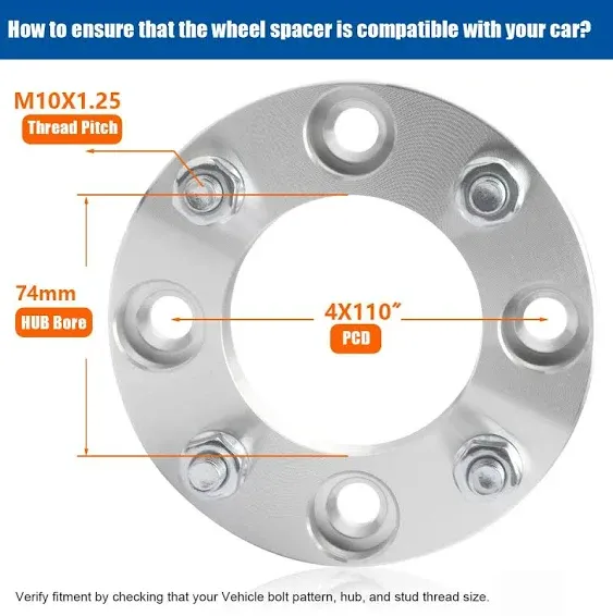 GAsupply ATV Wheel Spacers 4x110, Compatible with Honda, Suzuki, Bombardier, 1.5" Wheel Spacer Adapters 74mm Hub Bore with 10×1.25 Studs, 2 Pack