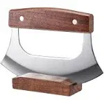 Coowolf Ulu Knife Alaska Pizza Cutter Rocker Knife Mezzaluna Knife with Base, Classic Walnutwood and Sharp Stainless Steel Blades, Ideal for