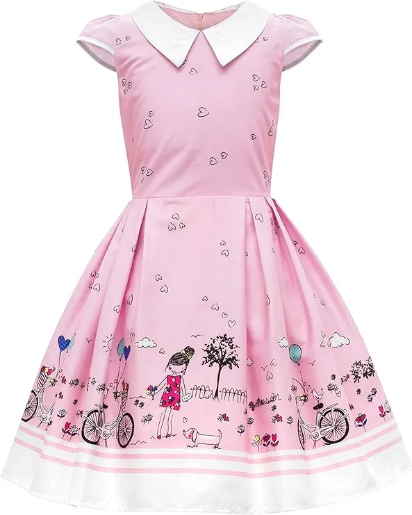 BlackButterfly Kids 'Olivia' Vintage Sunshine 50's Children's Girls Dress - Pink - 11 - 12 Years