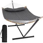 SUNCREAT Portable Hammock with Stand Included, Double Hammock with Curved Spreader Bar, Dark Gray