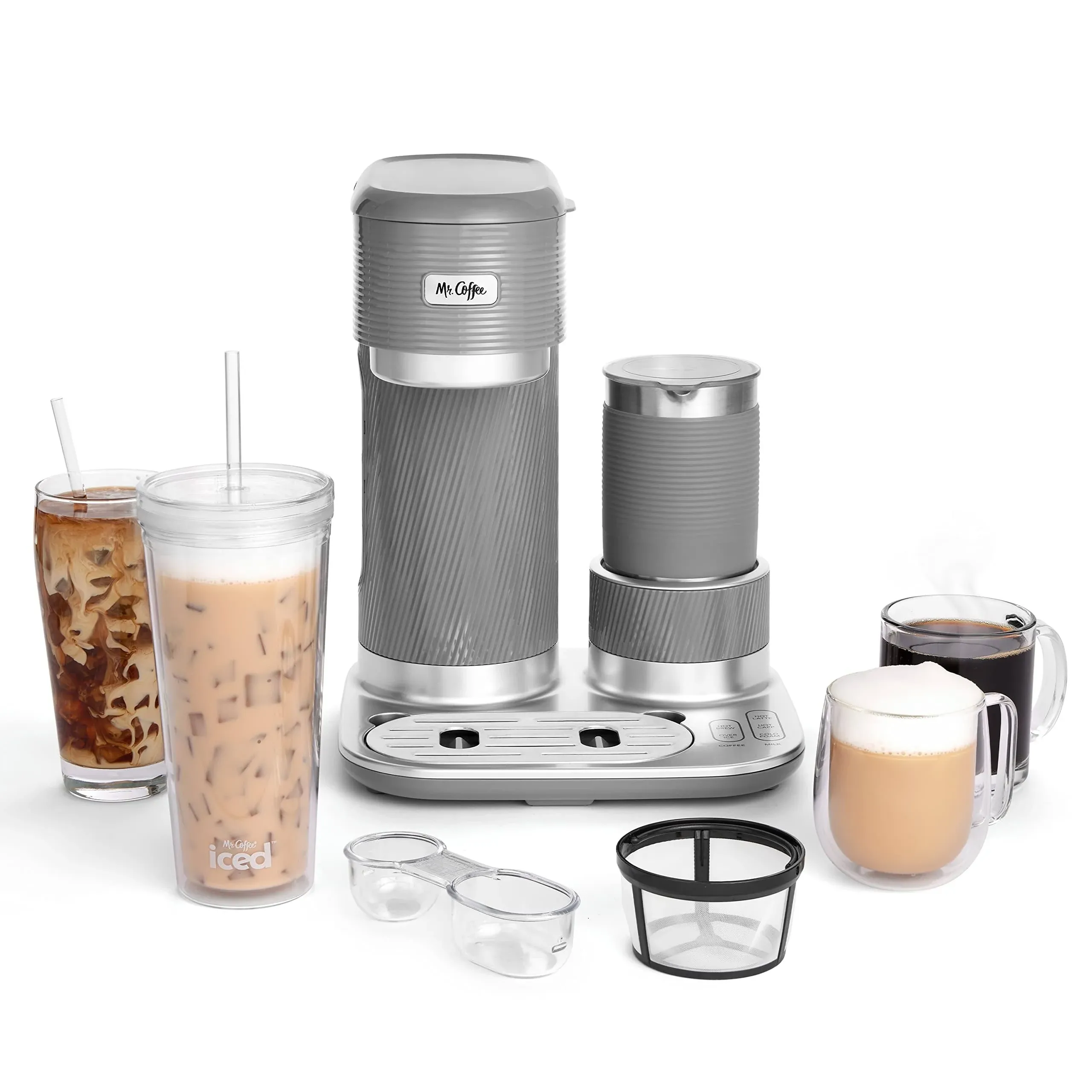 Mr. Coffee 4-In-1 Single-Serve Latte Lux, Iced, and Hot Coffee Maker with Milk F