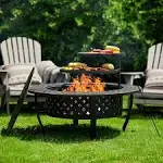 Fissfire 42-Inch Metal Fire Pit for Outside with 2 Grills, with Lid for Bonfire BBQ Cooking, Garden, Size: 42 Diameter*28 Height, Black