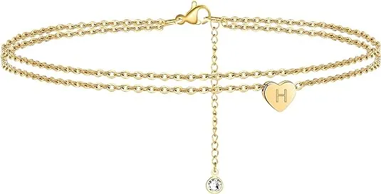 Turandoss Layered Initial Ankle Bracelets for Women 14K Gold Filled Layered ...