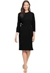 London Times Petite 3/4-Sleeve Tab-Waist Sheath Dress, Black, Size 10p