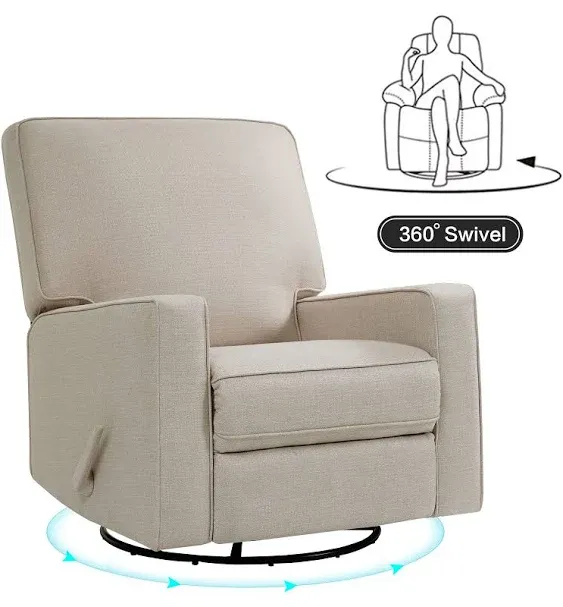 COOSLEEP Large Swivel Rocker Recliner Chair with 27-inch disc, Nursery Glider Chair, Nursery Rocking Chairs, Manual Reclining Chair (Beige)