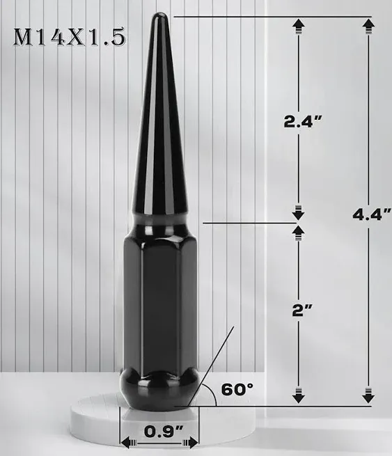 24PC 4.4&#034; TALL M14x1.5 SOLID SPIKE LUG NUT+ KEY FIT Chevy Silverado Tahoe