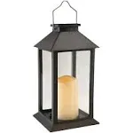 LumaBase Solar Powered Lantern with LED Candle, Traditional, Black, 11", 62401