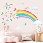 Rainbow Wall Decals Unicorn Rainbow Butterflies Clouds Wall Stickers Baby Nurser