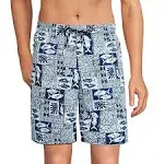 Lands' End Men's 9" Volley Swim Trunks - Navy Fish Block Print