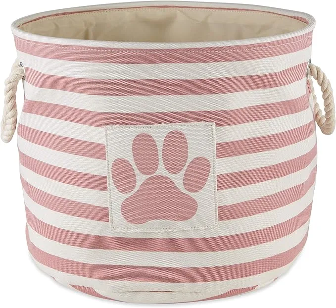 Bone Dry Polyester Pet Bin Stripe with Paw Patch Rose Round Small