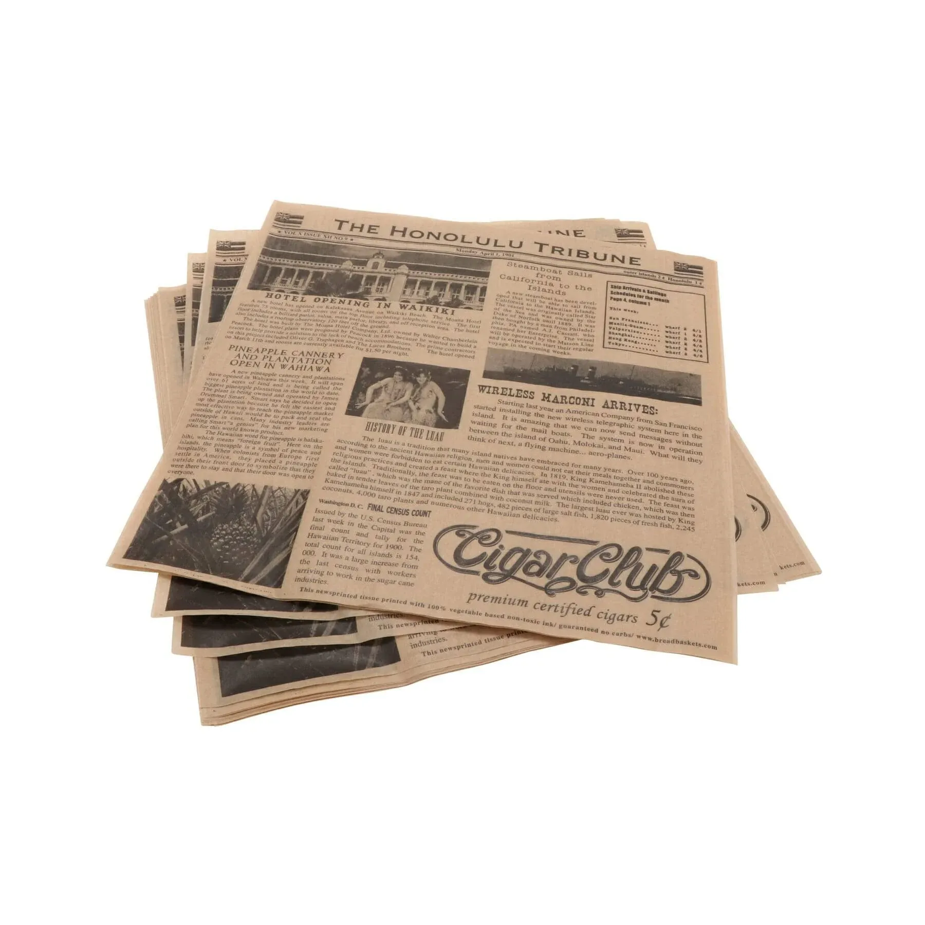 GET Enterprises Brown Food-Safe Hawaii Newsprint Liner, 12 x 12 inch -- 1000 per case