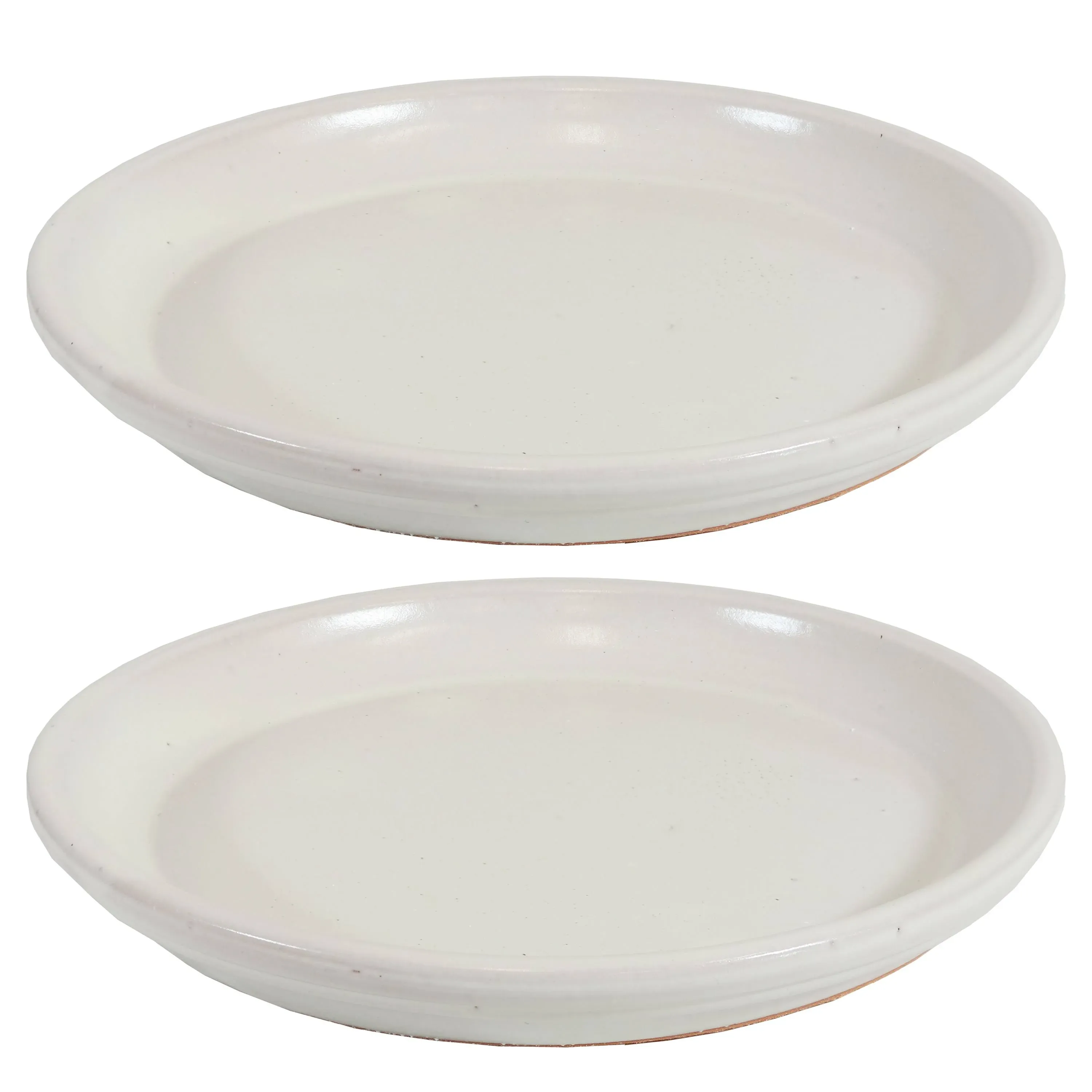 Sunnydaze Set of 2 Glazed Ceramic Planter Saucers - Pearl - 9"