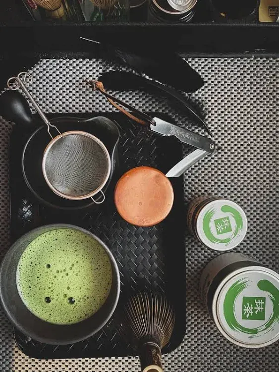 Dr. Weil Matcha Kari - Complete Matcha Tea Set - Black - Japanese Ceremonial Organic Matcha with Whisk and Holder, Ceramic Bowl, Sifter, and Scoop