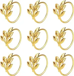 KPOSIYA Set of 20 Leaf Napkin Rings Metal Gold Napkin Holder Table Napkin Rings for Dinning Table Parties Everyday (Ye Zi-Gold 20)