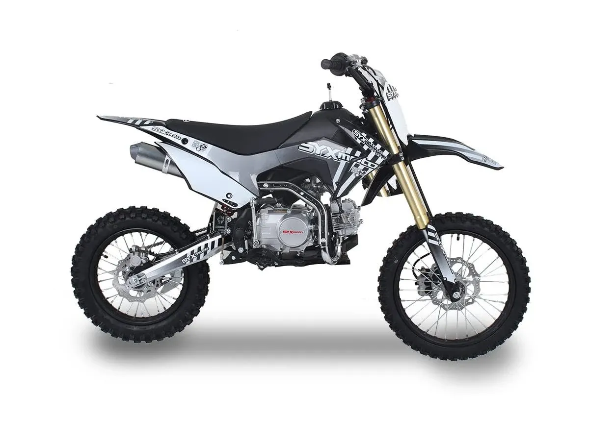 SYX MOTO 125cc Dirt Bike for Teens 12+ yrs 4-Stroke Gas-Powered Dirt Bike Off-Road Motorcycle Kick Start Fully Automatic Transmission, Whip 125-3, Black/White