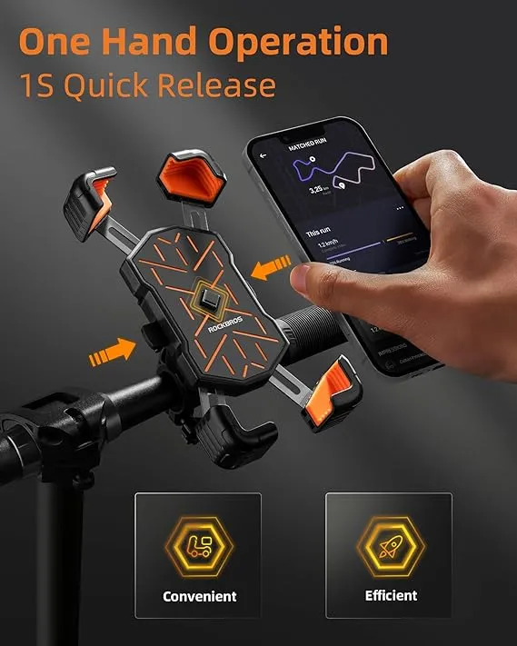 ROCKBROS Motorcycle Phone Holder Mount, 4.5-7.1 inch Smartphones, Quick Release Handlebar Clamp, 360 Rotatable, Anti-Slip Silicone, Easy Installation, Wide Compatibility