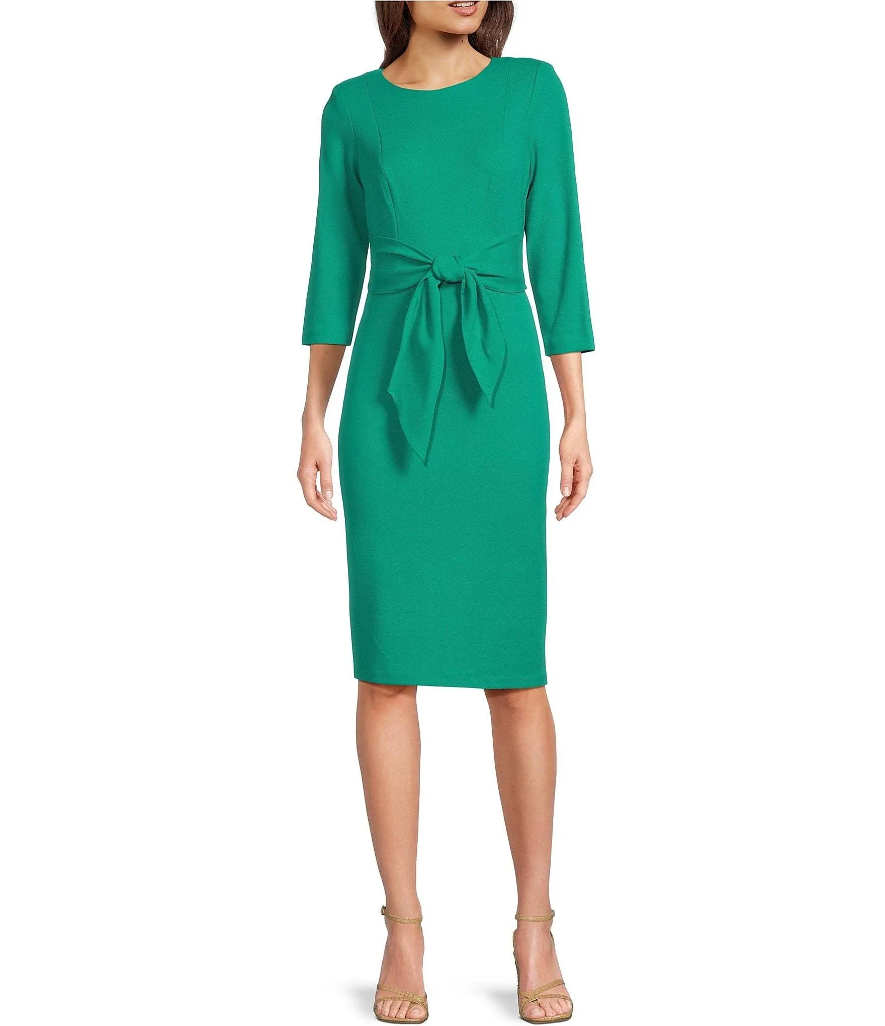 Adrianna Papell Knit Crepe Tie Waist Sheath Women's Dress Botanic : 14