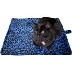 Downtown Pet Supply Thermal Cat Bed - Insulated Cat Mat with Aluminum Film & Sherpa Backing - Washer Safe Faux Fur Cover - Self-Warming Nap - Regular - Leopard Print Blue - 22 x 19in