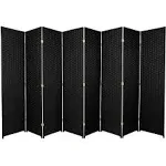 Oriental Furniture 6 ft. Tall Woven Fiber Room Divider - 8 Panel - Black