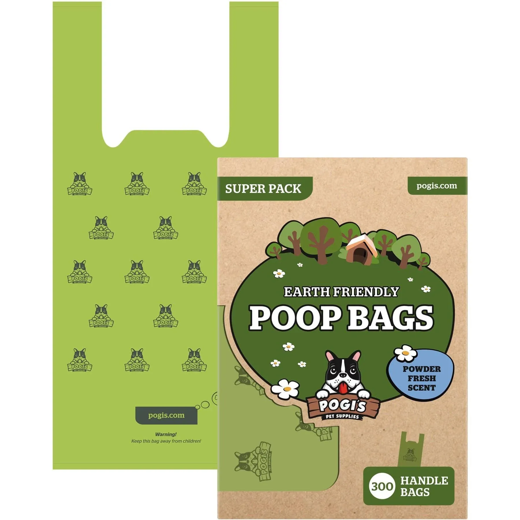 New PogiS Dog Poop Bags with Handles - 300 Doggy Poop Bags with Easy-Tie Handles