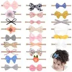 doboi 24pcs Baby Girls Flower and Hair Bows Headbands Soft Nylon Hairbands Elastic Hair Accessories for Newborns Infants Toddlers and Kids