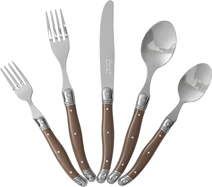 Laguiole 20 Piece Flatware Set – Stainless Steel Cutlery Set – Dishwasher Safe Silverware Set – Luxurious Utensil Sets w/Knives, Spoons and Forks Set (Café Au Lait, Service for 4)