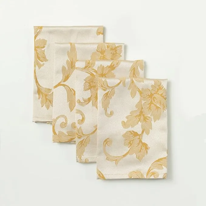 Benson Mills Harmony Scroll Tablecloth (Silver - Gold, 18 inch x 18 inch Napkin), Size: 18 x 18 Napkins Set of 4