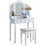 Roundhill Furniture Sanlo Wooden Vanity Make Up Table and Stool Set