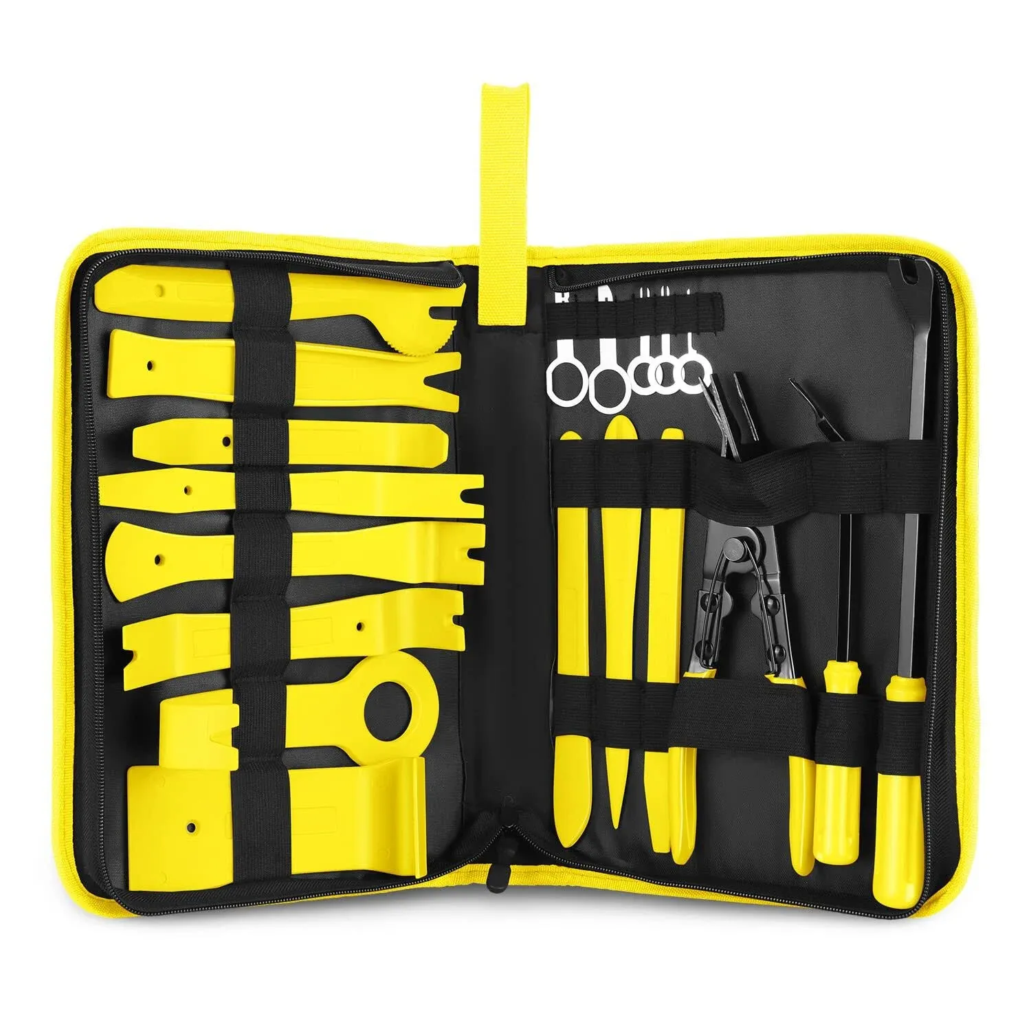 DNA MOTORING TOOLS-00251 Car Trim Removal Tool Kit, Clip Plier Upholstery Remover Set for Auto Door Panel Audio Dashboard, with Storage Bag,Yellow