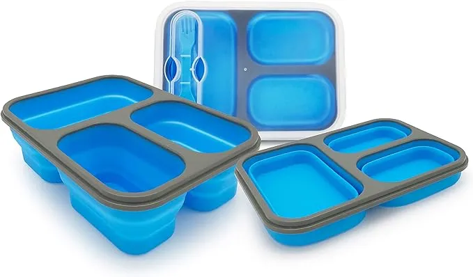 Exclusivo bolsillo Foldable Bento Lunch Box (1pcs) for Women Men with Spork & Lid BPA Free,Collapsible and Leakproof Space Saving Food Storage