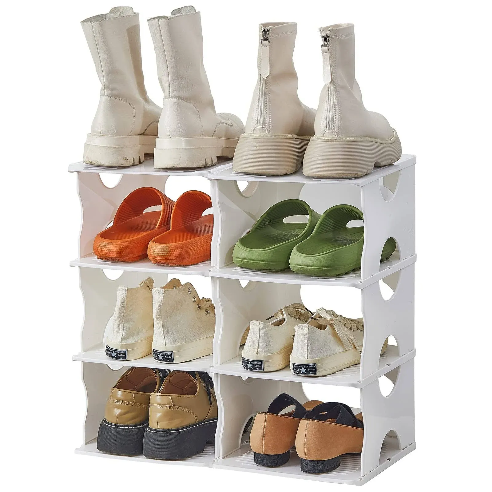 Shoe Racks for Bedroom, Plastic Shoe Storage Organizer for Closet, 2 Pcs of 4...