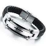 Mens Leather Cross Bracelets Christian Religous Stainless Steel Bracelet Gifts