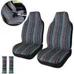 Copap Universal Stripe Colorful 4pc Front Seat Covers Saddle Blanket Baja Bucket Seat Cover with Seat-Belt Pad Protectors for