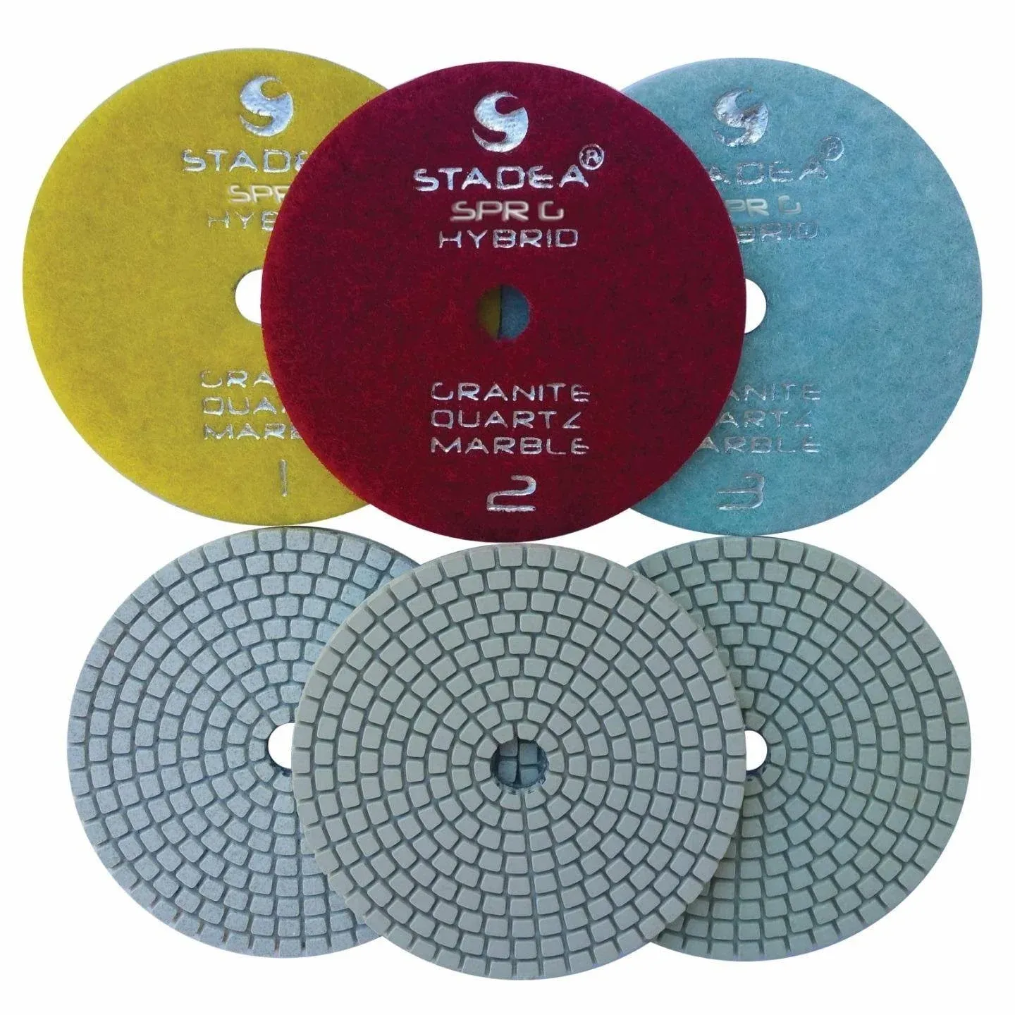 Stadea PPH101S 4" Diamond Polishing Pads Three 3-Step Set Wet Dry Pads for Granite Quartz Polishing