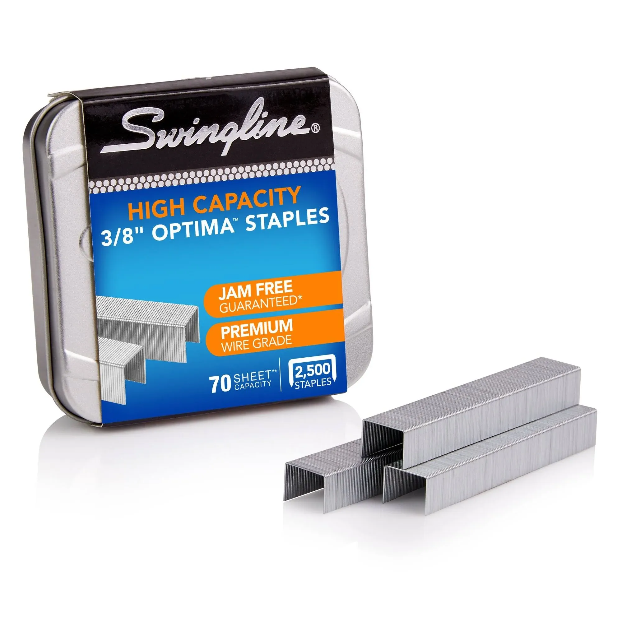 S7035550A ACCO Optima High-Capacity Staples, 0.38inch Leg, 0.5inch Crown, Steel, 2,500/Box